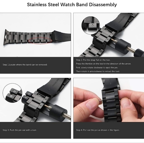 Black Stainless Steel Apple Watch iwatch Band 45mm - Picture 6 of 10